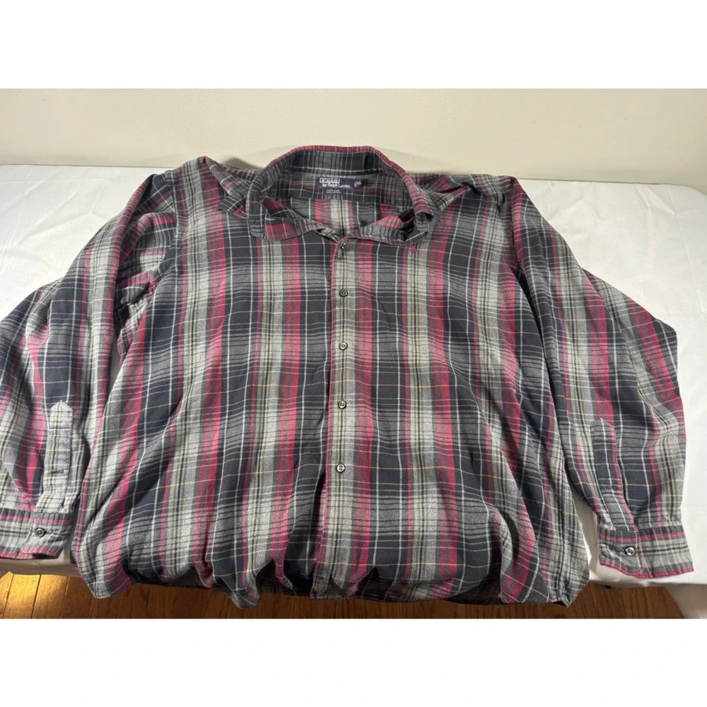 Polo Ralph Lauren Marlowe Plaid Cotton Flannel Shirt Mens XL Red Grey Black